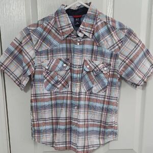 GAP Kids Plaid Button-Down Shirt - Blue, Red, White